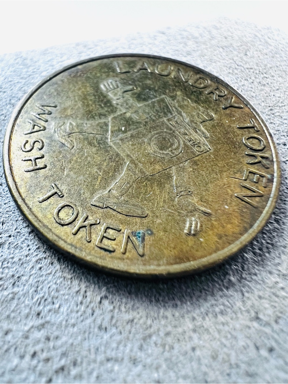 Vintage Brass Laundry Token - "No Cash Value" - Cartoon Washing Machine Mascot